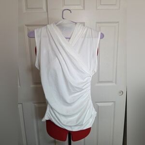 Chic White Draped Sleeveless Wrap Blouse